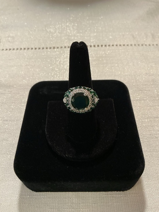 Emerald Lab Created Ring Jewelry - Emerald Green Lab Created Silver Tone Cocktail Ring